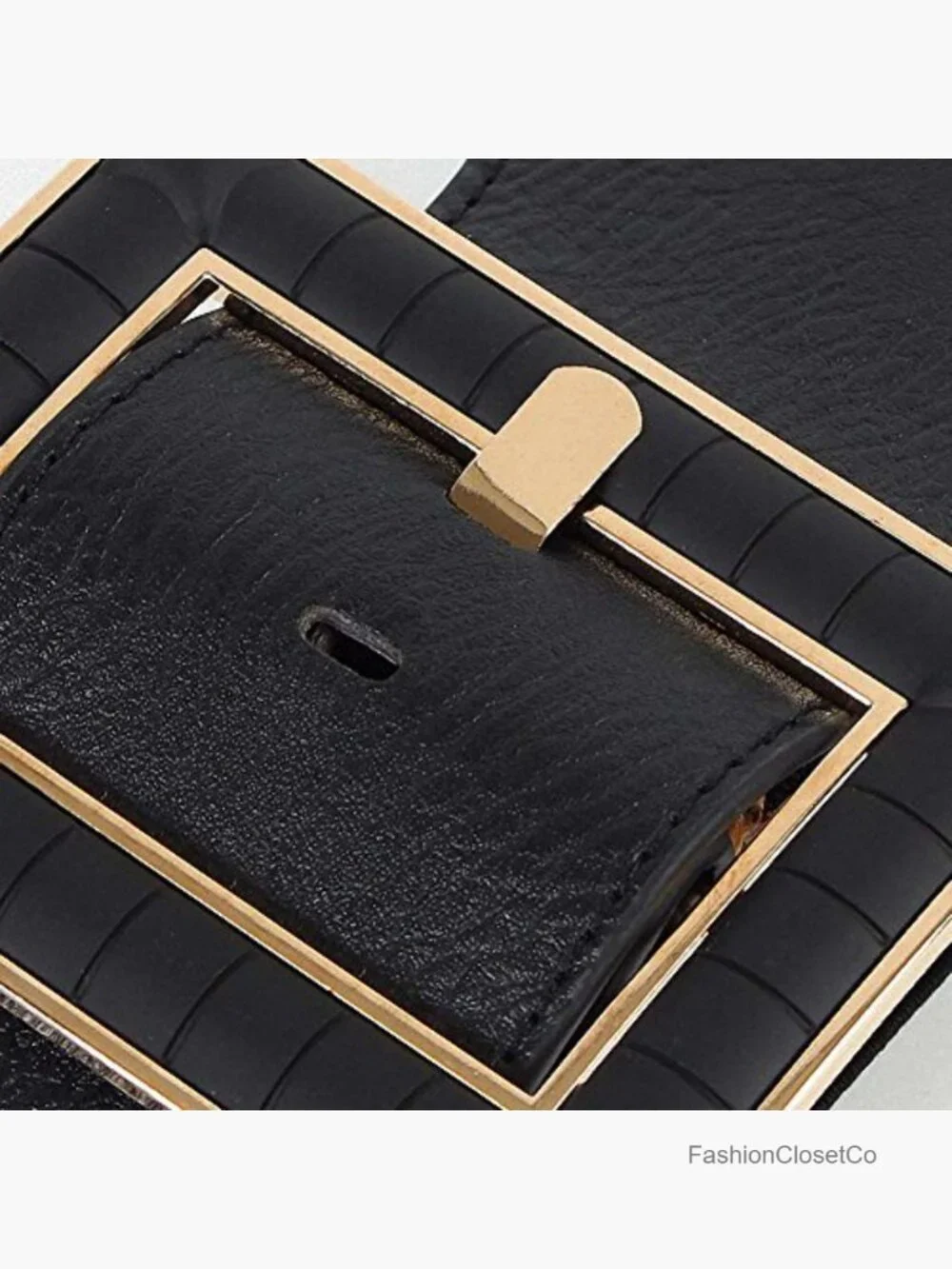 Wide Elastic Waist Belt with Metal Buckle - Stretch Cinch Belt Faux Leather PU,